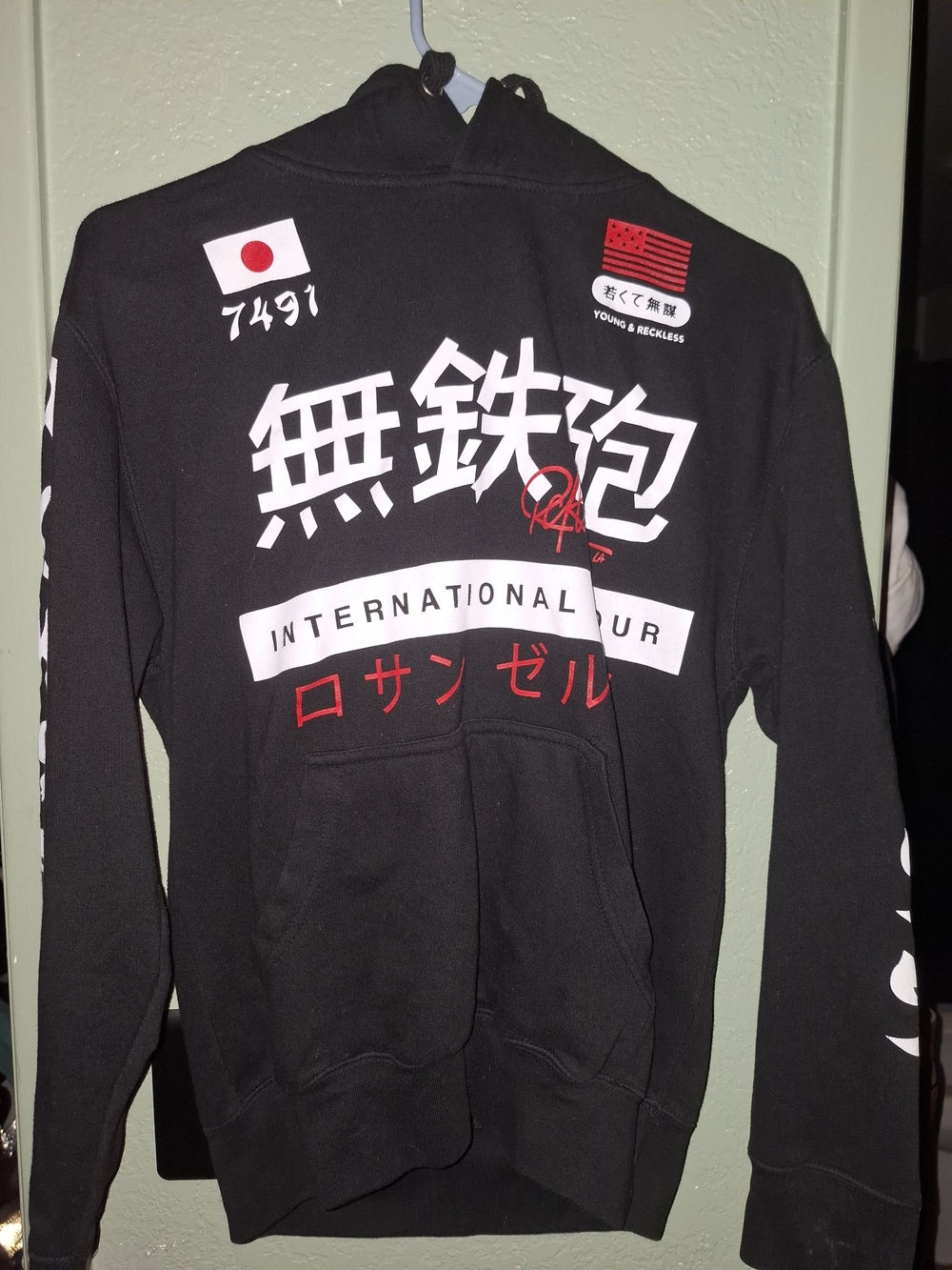 Young & Reckless Black Hoodie with White & Red International Tour Graphics